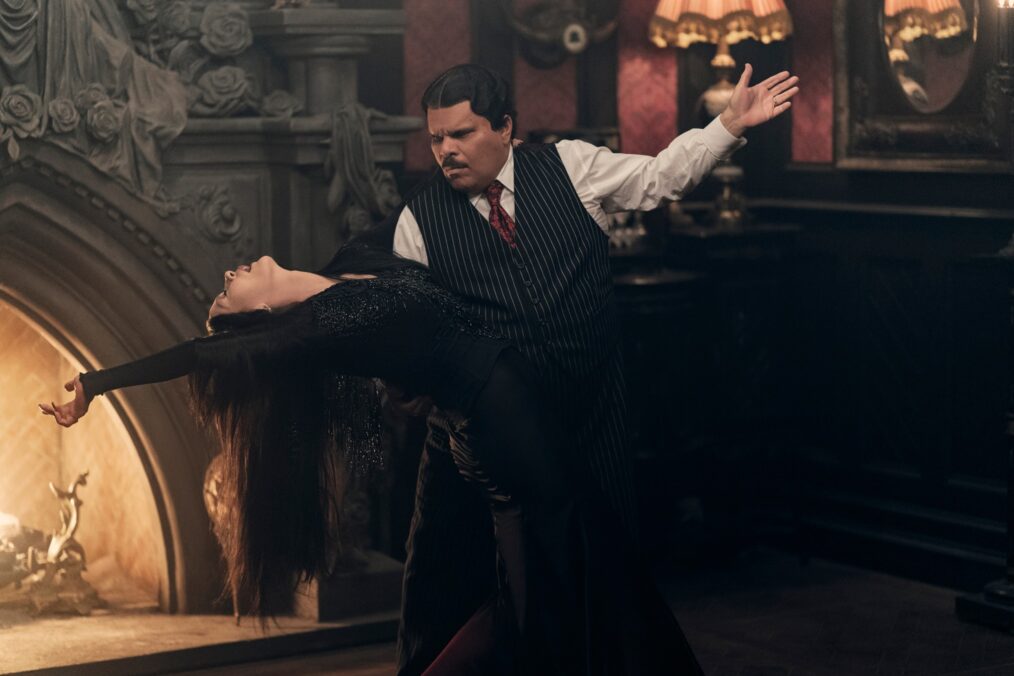 Catherine Zeta-Jones as Morticia Addams, Luis Guzmán as Gomez Addams in 'Wednesday' Season 2