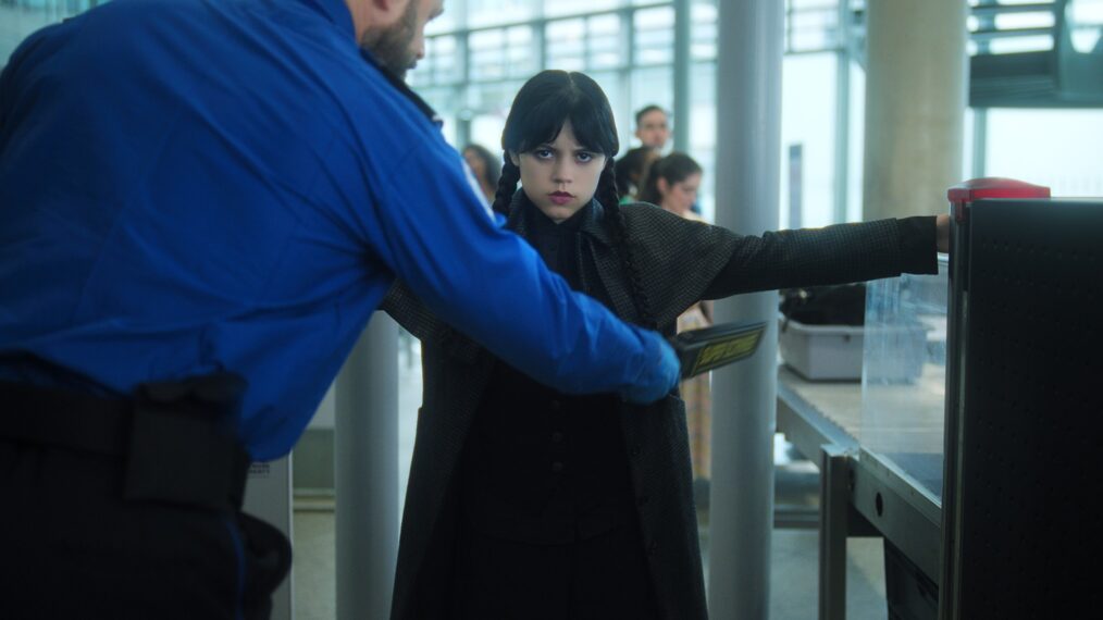 Jenna Ortega at airport security in 'Wednesday' Season 2