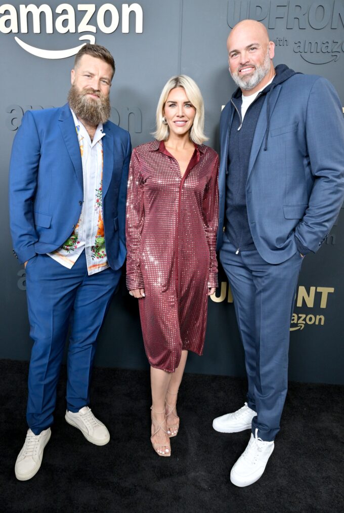 Ryan Fitzpatrick, Charissa Thompson, and Andrew Whitworth attend Amazon's Upfront 2025 Presentation at Beacon Theatre on May 12, 2025 in New York City. (Photo by Slaven Vlasic/Getty Images for Amazon)