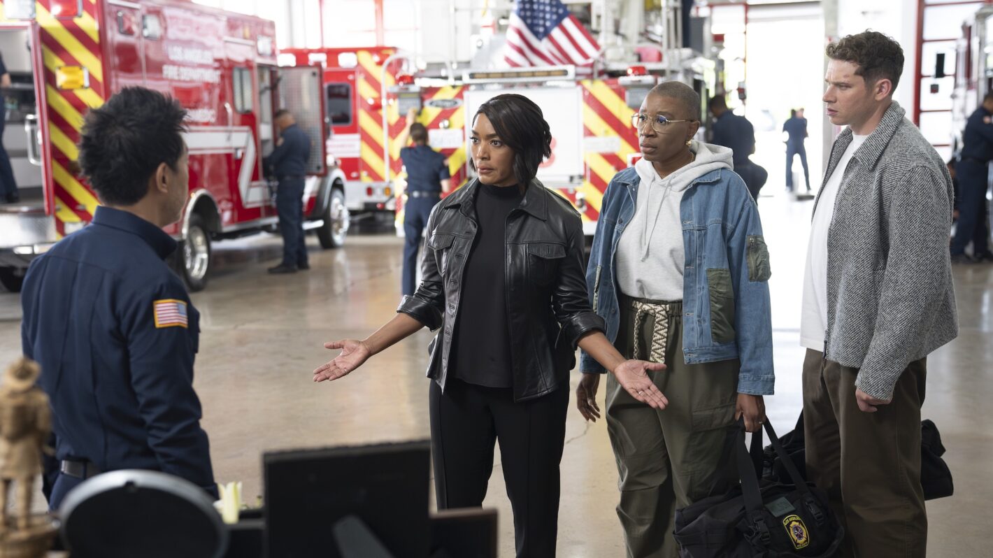 Kenneth Choi as Chimney, Angela Bassett as Athena, Aisha Hinds as Hen, and Oliver Stark as Buck — '9-1-1' Season 8 Episode 16 