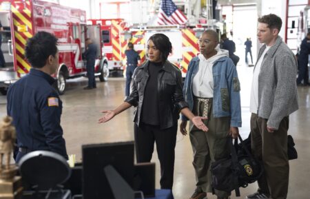 Kenneth Choi as Chimney, Angela Bassett as Athena, Aisha Hinds as Hen, and Oliver Stark as Buck — '9-1-1' Season 8 Episode 16 