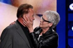 Arnold Schwarzenegger and Jamie Lee Curtis onstage during Amazon's Upfront 2025 Presentation at Beacon Theatre on May 12, 2025 in New York City. (Photo by Slaven Vlasic/Getty Images for Amazon)