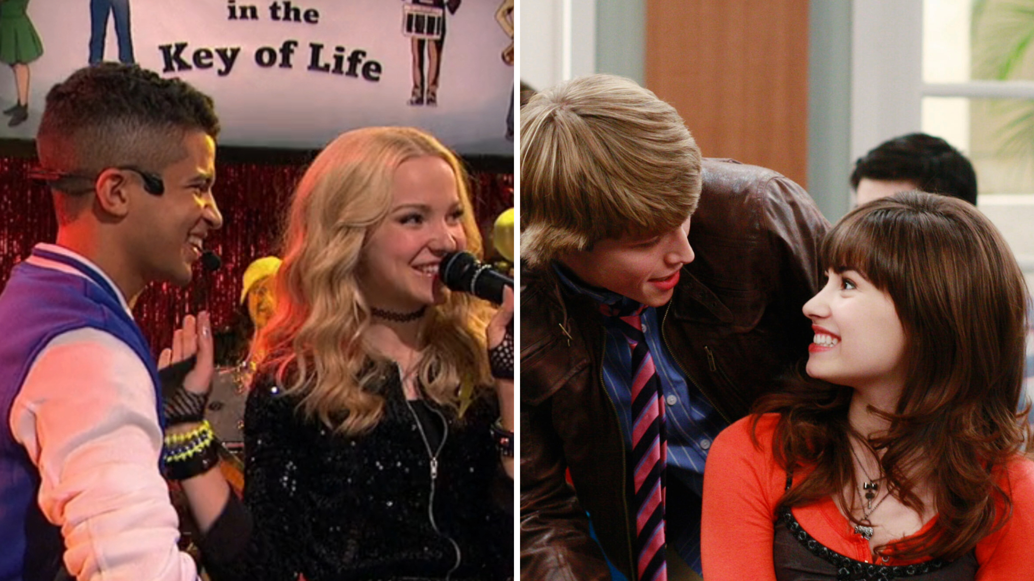 Jordan Fisher and Dove Cameron in 'Liv & Maddie'; Sterling Knight and Demi Lovato in 'Sonny With a Chance'