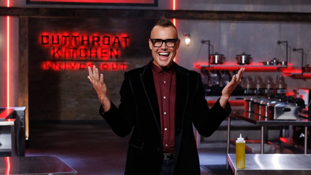 Host Brian Malarkey poses, as seen on Cutthroat Kitchen: Knives Out, Season 1.