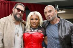 Jason Momoa, Lizzo and Dave Bautista attend Amazon's Upfront 2025 Presentation at Beacon Theatre on May 12, 2025 in New York City. (Photo by Slaven Vlasic/Getty Images for Amazon)