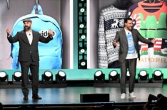 Jason Kelce and Travis Kelce onstage during Amazon's Upfront 2025 Presentation at Beacon Theatre on May 12, 2025 in New York City. (Photo by Slaven Vlasic/Getty Images for Amazon)