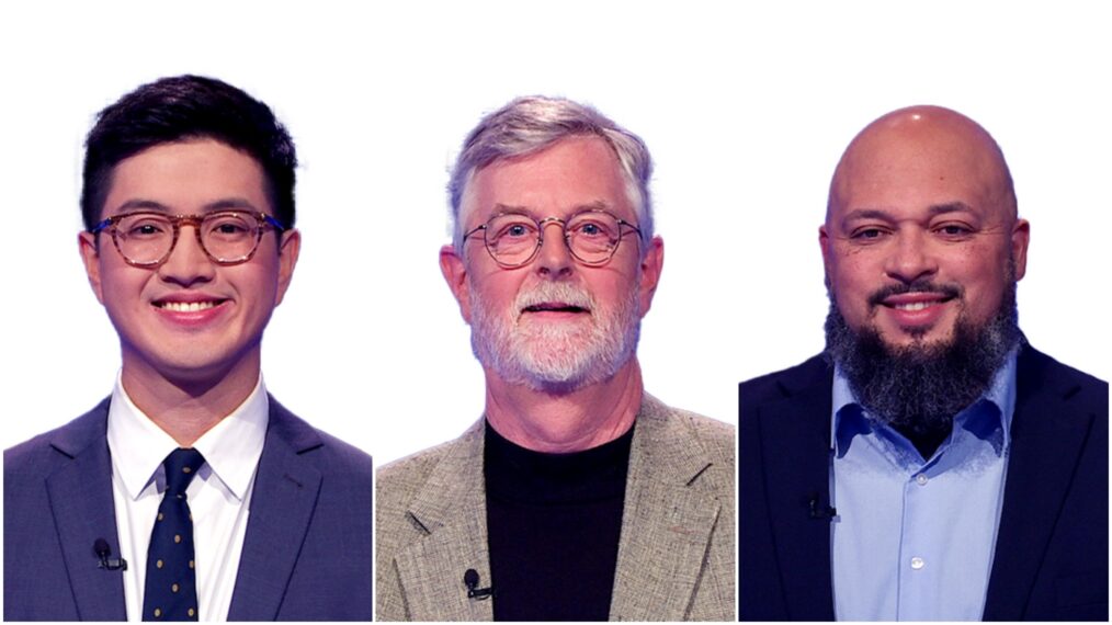 Jeopardy! players Brendan Liaw, Jim Carpenter, and David Crockett
