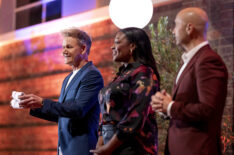 Host/judge Gordon Ramsay, judge Tiffany Derry, and judge Joe Bastianich in the season 15 premiere episode of Masterchef