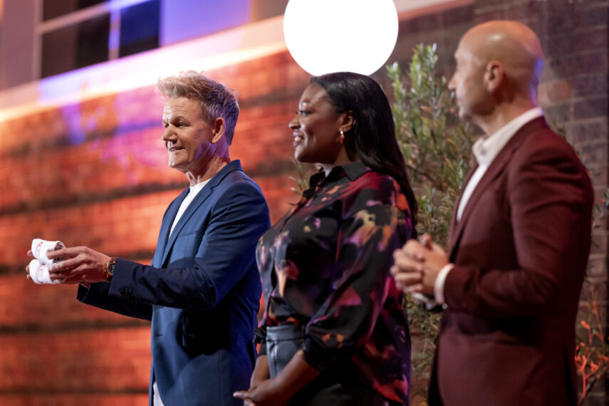 MASTERCHEF: DYNAMIC DUOS: L-R: Host/judge Gordon Ramsay, judge Tiffany Derry, and judge Joe Bastianich in the season 15 premiere episode of MASTERCHEF airing Wednesday, May 21 (8:00-9:00 PM ET/PT) on FOX. Cr: Kelly Gardner / FOX. © 2025 FOXMEDIA LLC.