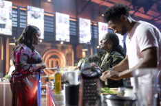 Judge Tiffany Derry and contestants in the season 15 premiere episode of Masterchef