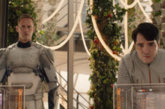 Alexander Skarsgard and David Dastmalchian in Murderbot