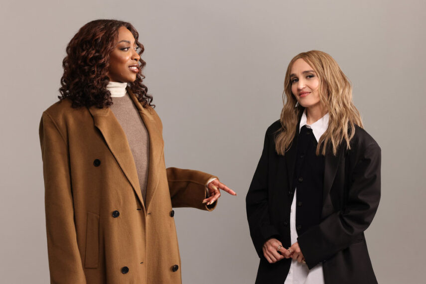 SATURDAY NIGHT LIVE -- Episode 1882 -- Pictured: (l-r) Ego Nwodim and Chloe Fineman during the Clothing Ad sketch on Saturday, May 3, 2025 -- (Photo by: Caro Scarimbolo/NBC)