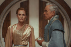 Genevieve O'Reilly as Mon Mothma and Ben Miles as Tay Kolma in 'Andor' Season 2