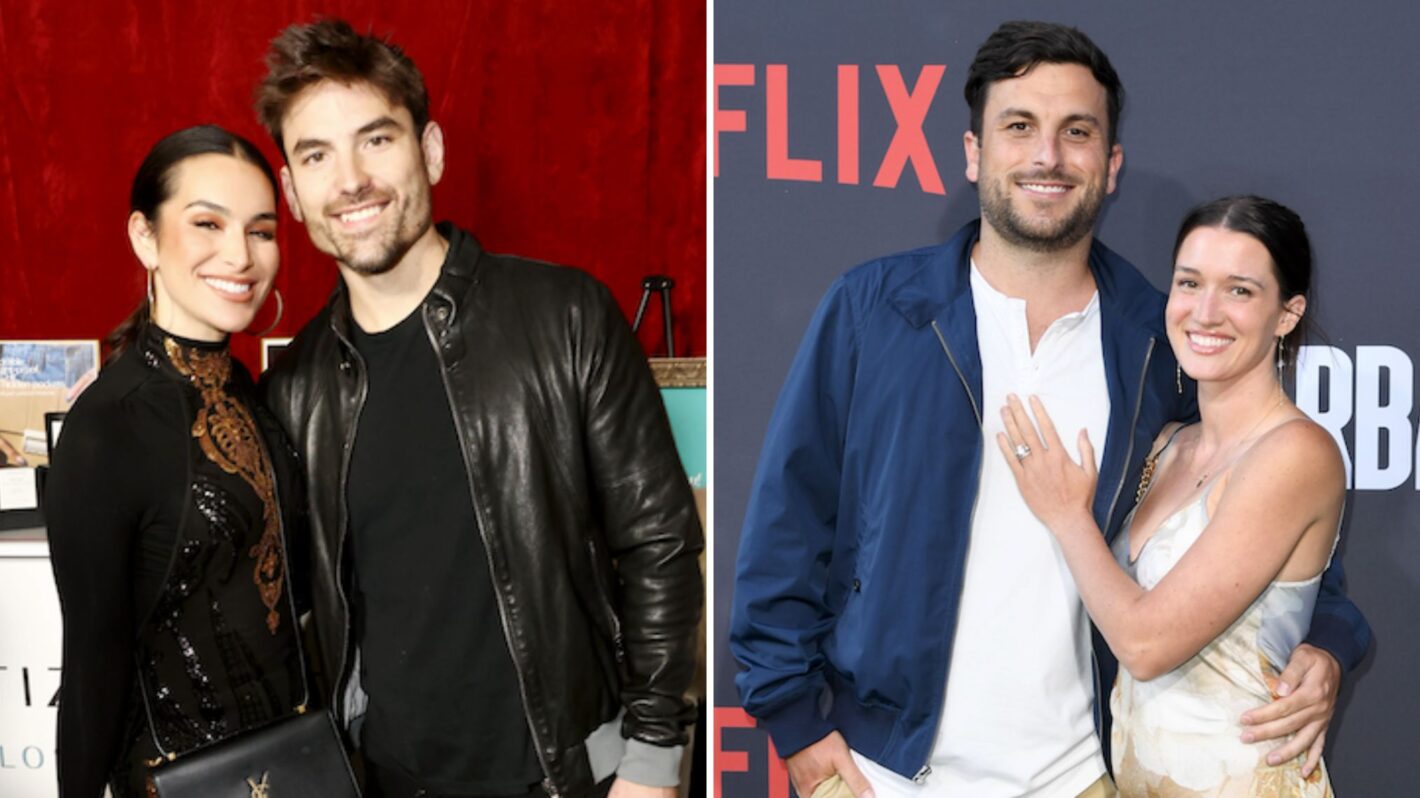 Ashley Iaconetti and Jared Haibon attend iHeartRadio 102.7 KIIS FM's Jingle Ball 2023 Gift Lounge, Tanner Tolbert and Jade Roper attend the Los Angeles Premiere Of Netflix's
