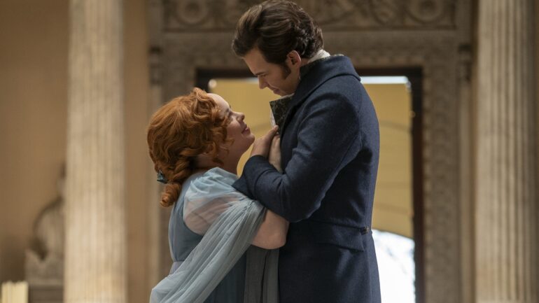 Nicola Coughlan and Luke Newton in 'Bridgerton' Season 3