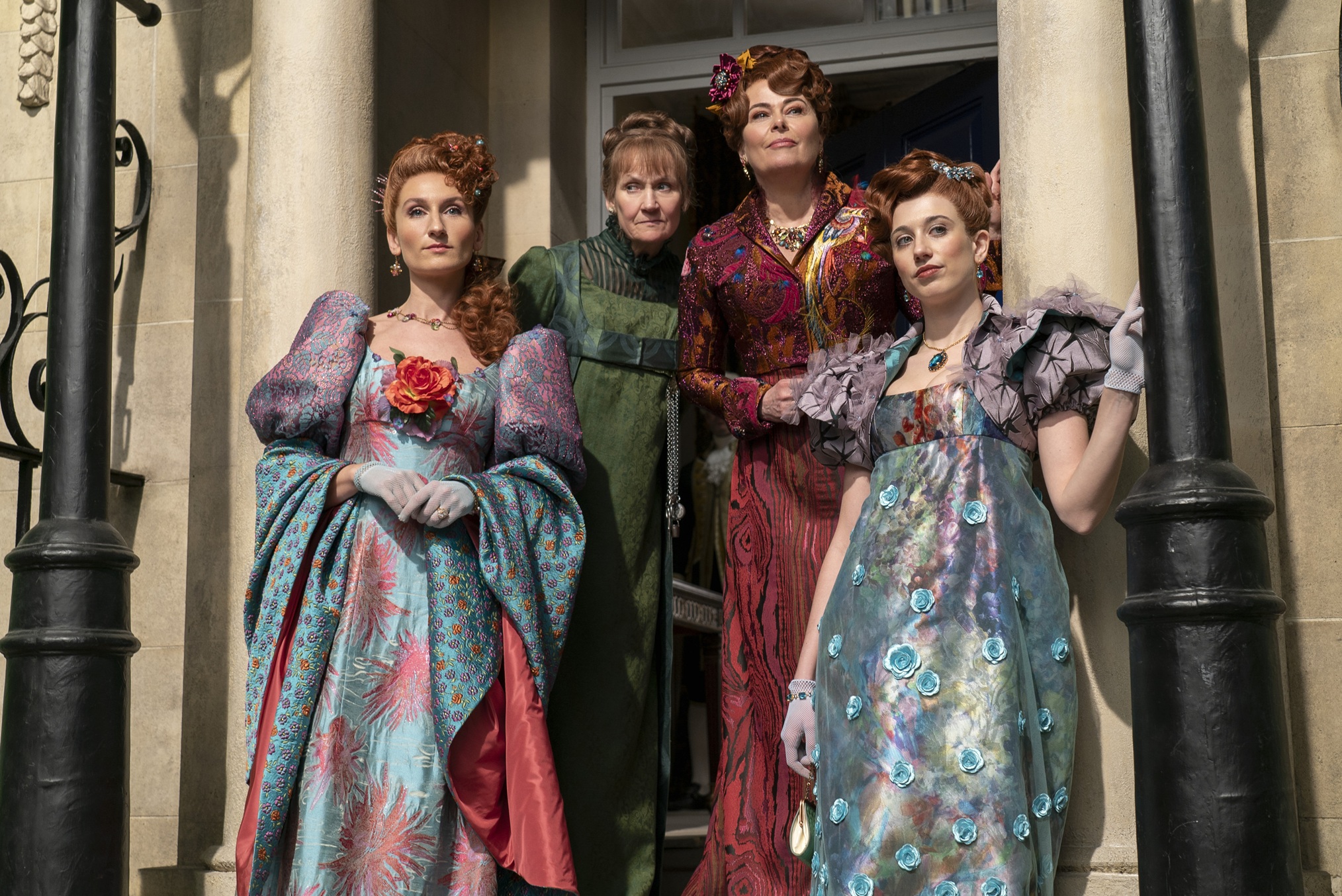 Bessie Carter, Lorraine Ashbourne, Polly Walker, and Harriet Cains in 'Bridgerton'