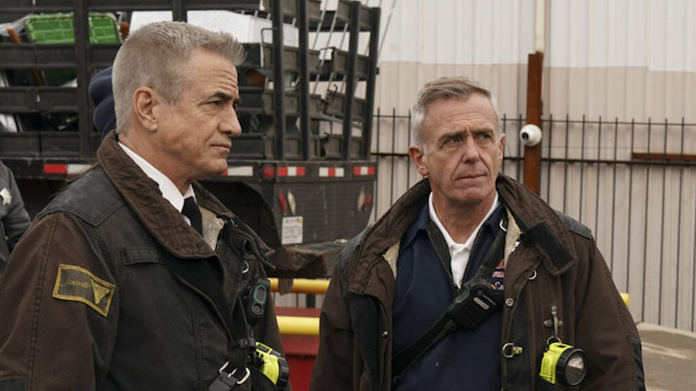 Dermot Mulroney as Chief Dom Pascal, David Eigenberg as Christopher Herrmann — 'Chicago Fire' Season 13 Episode 12 'Relief Cut'