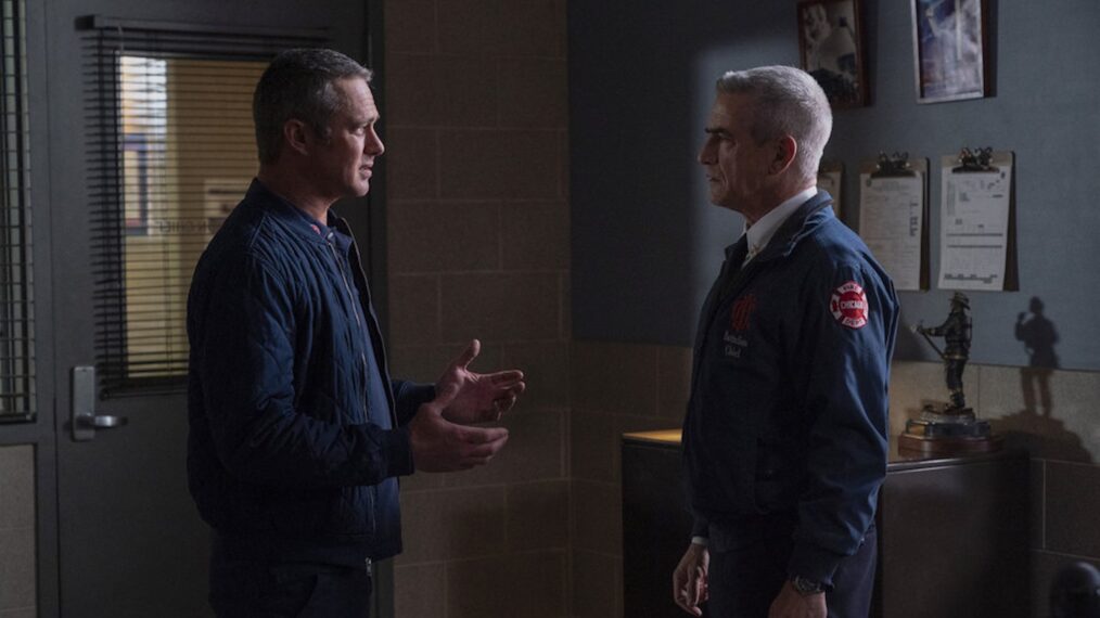 Taylor Kinney as Kelly Severide, Dermot Mulroney as Chief Dom Pascal — 'Chicago Fire' Season 13 Finale 