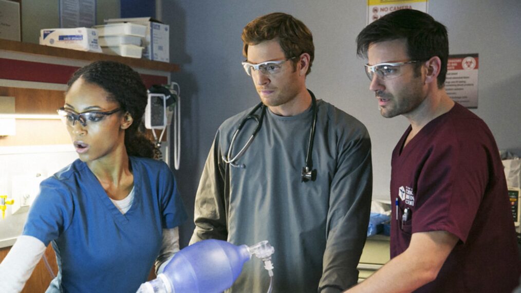 Yaya DaCosta as April, Nick Gehlfuss as Will, and Colin Donnell as Connor — 'Chicago Med' Season 2 Episode 4 