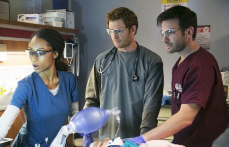 Yaya DaCosta as April, Nick Gehlfuss as Will, and Colin Donnell as Connor — 'Chicago Med' Season 2 Episode 4