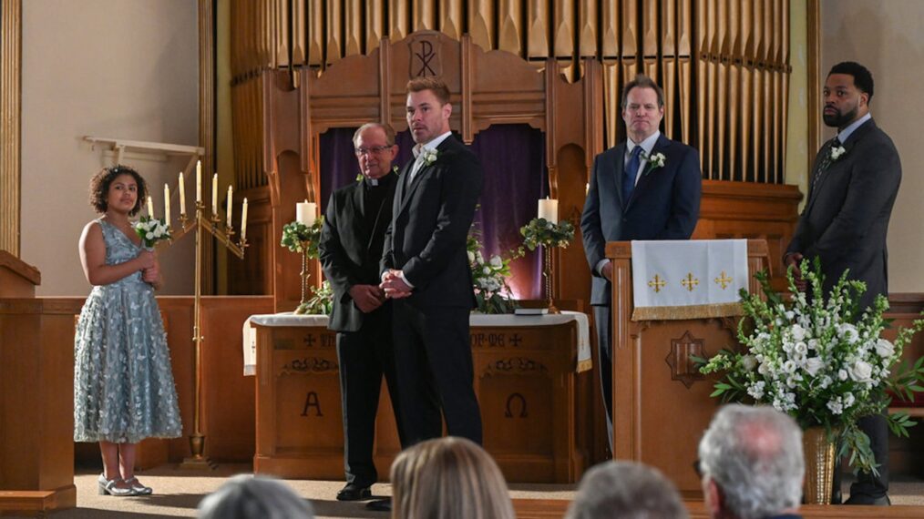 Ramona Edith Williams as Makayla Ward Burgess, Patrick John Flueger as Officer Adam Ruzek, Jack Coleman as Bob Ruzek, LaRoyce Hawkins as Kevin Atwater — 'Chicago P.D.' Season 12 Finale 
