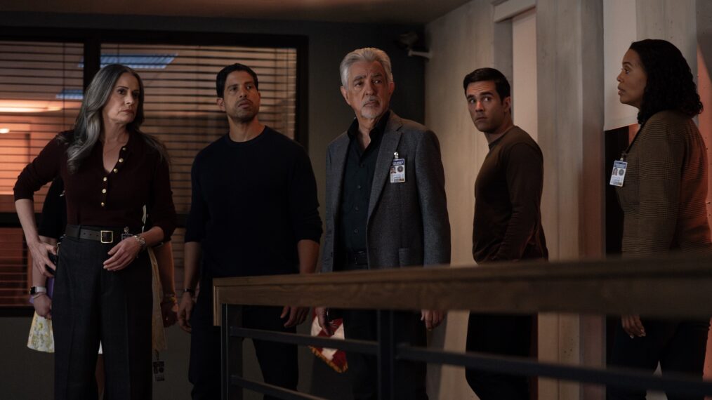 Paget Brewster as Emily Prentiss, Adam Rodriguez as Luke Alvez, Joe Mantegna as David Rossi, RJ Hatanaka as Tyler Green and Aisha Tyler as Dr. Tara Lewis — 'Criminal Minds: Evolution' Season 18 Episode 5