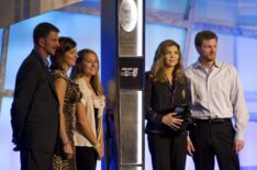 Teresa Earnhardt, Dale Earnhardt Jr., Taylor Earnhardt, Kelley Earnhardt, Kerry Earnhardt before the Inaugural Induction Ceremony at the NASCAR Hall of Fame on May 23, 2010 in Charlotte, North Carolina.