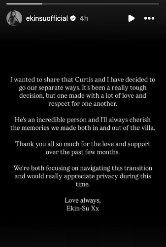 Ekin-Su and Curtis Split statement