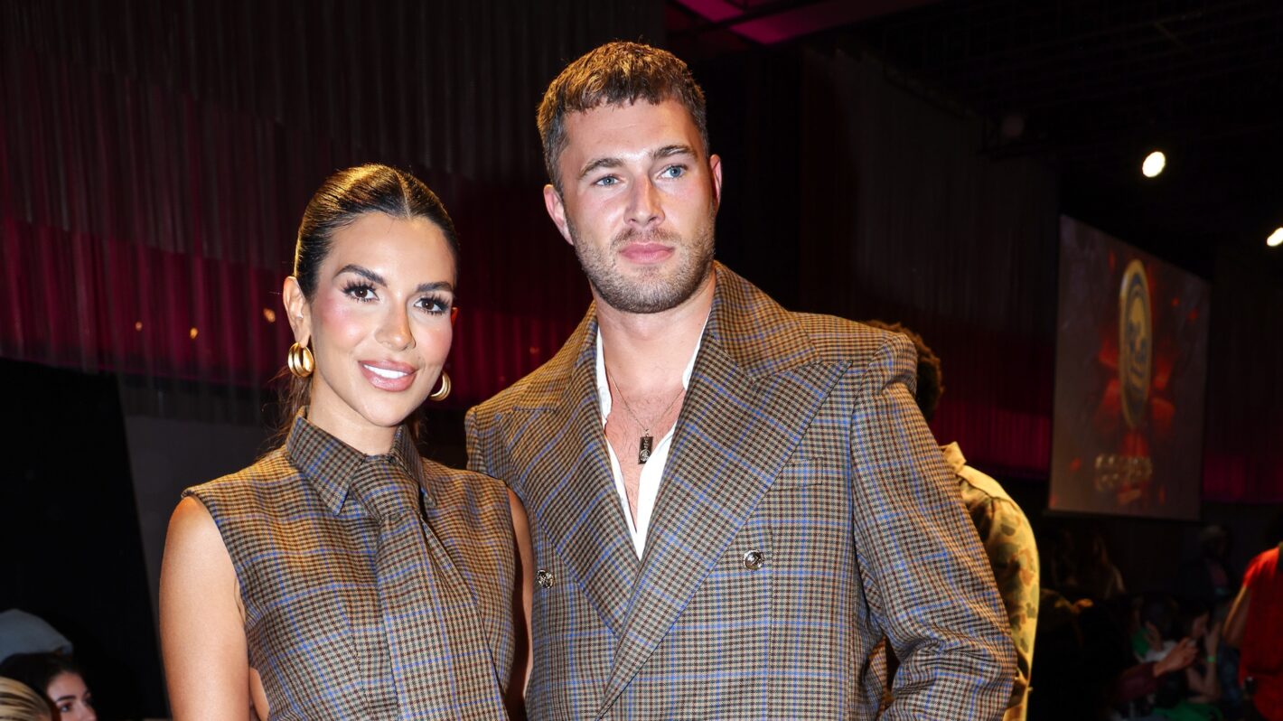 Curtis Pritchard and Ekin-Su Culculoglu attend the Helen Anthony show during London Fashion Week
