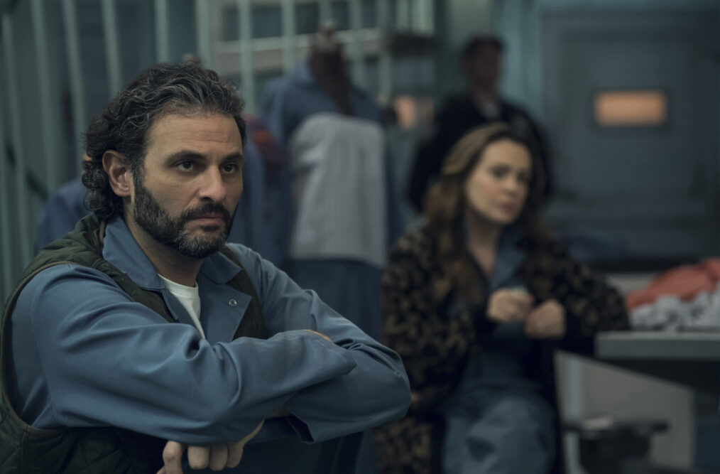 Arian Moayed as Joe Dillon and Alyssa Milano as Pupetta Del Ponte in the 'Elsbeth' Season 2 finale, 'Ramen Holiday'
