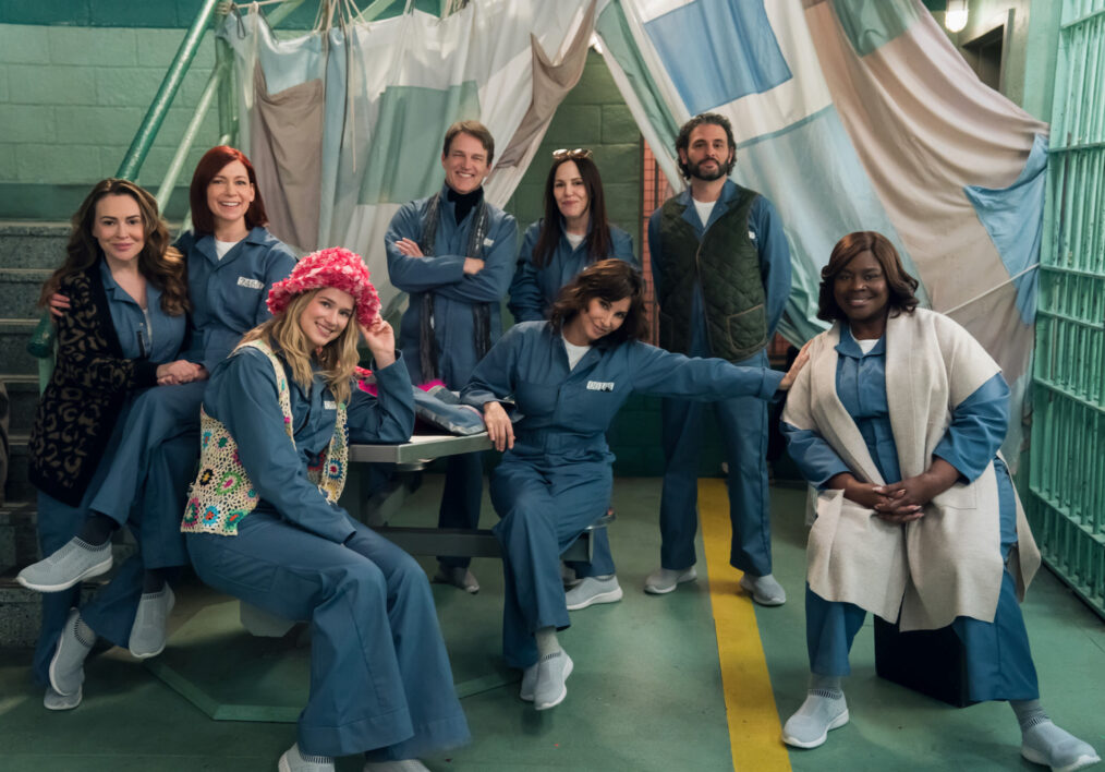 Alyssa Milano as Pupetta Del Ponte. Carrie Preston as Elsbeth Tascioni, Elizabeth Lail as Quinn Powers, Stephen Moyer as Alex Modarian, Gina Gershon as Vanessa Holmes, Arian Moayed as Joe Dillon, and Retta as Margo Clarke in the 'Elsbeth' Season 2 finale, 'Ramen Holiday'