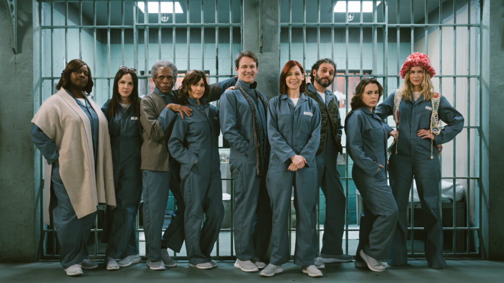 Retta as Margo Clarke, Mary-Louise Parker as Freya Frostad, Andre De Shields as Matteo Hart, Gina Gershon as Vanessa Holmes, Stephen Moyer as Alex Modarian, Carrie Preston as Elsbeth Tascioni, Arian Moayed as Joe Dillon, Alyssa Milano as Pupetta Del Ponte and Elizabeth Lail as Quinn Powers in the 'Elsbeth' Season 2 finale, 'Ramen Holiday'