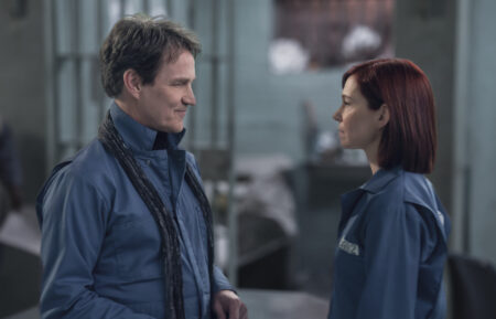 Stephen Moyer as Alex Modarian and Carrie Preston as Elsbeth Tascioni in the 'Elsbeth' Season 2 finale, 'Ramen Holiday'