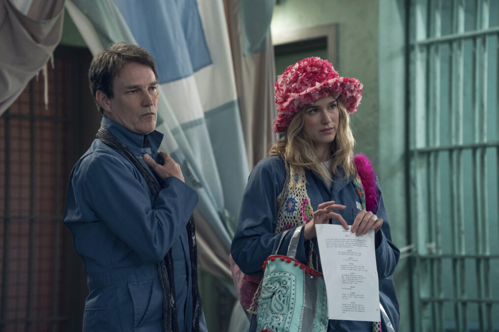 Stephen Moyer as Alex Modarian and Elizabeth Lail as Quinn Powers in the 'Elsbeth' Season 2 finale, 'Ramen Holiday'