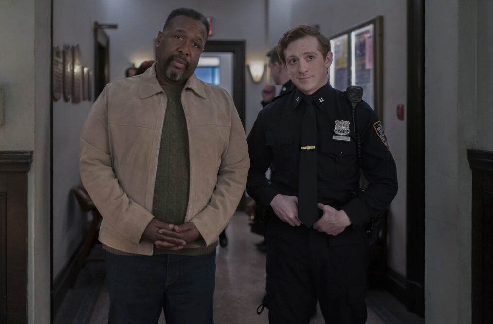 Wendell Pierce as Captain Wagner and Ethan Slater as Officer Reese Chandler in the 'Elsbeth' Season 2 finale, 'Ramen Holiday'