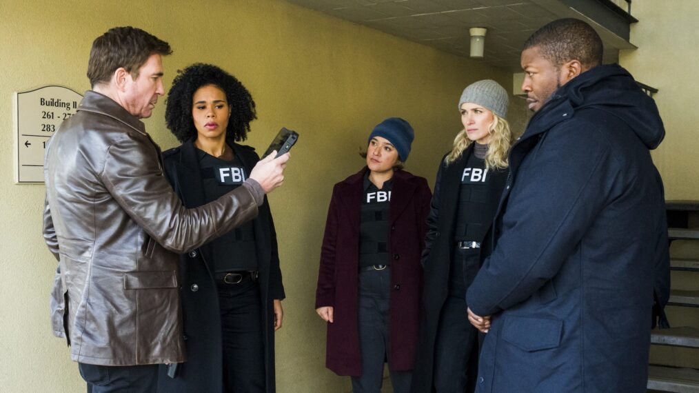 Dylan McDermott as Supervisory Special Agent Remy Scott, Roxy Sternberg as Special Agent Sheryll Barnes, Keisha Castle-Hughes as Special Agent Hana Gibson, Shantel VanSanten as Special Agent Nina Chase, and Edwin Hodge as Special Agent Ray Cannon — 'FBI: Most Wanted' Season 5 Episode 2 'Footsteps'
