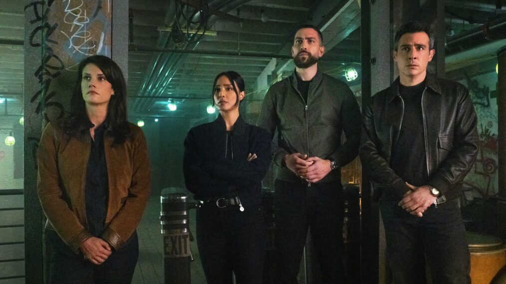 Missy Peregrym as Special Agent Maggie Bell, Emily Alabi as Dani Rhodes, Zeeko Zaki as Special Agent Omar Adom ‘OA’ Zidan, and John Boyd as Special Agent Stuart Scola — 'FBI' Season 7 Finale 'A New Day'