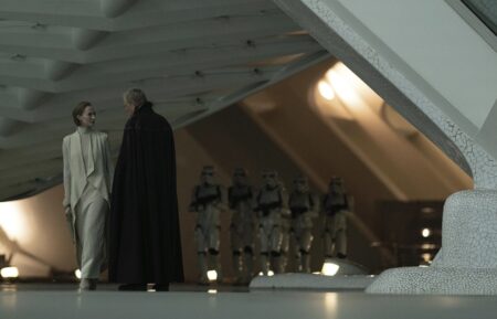 Genevieve O'Reilly and Stellan Skarsgard as Mon Mothma and Luthen Rael in Andor Season 2