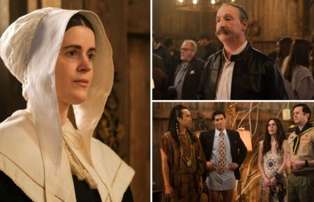 Mary Holland, Matt Walsh, Roman Zaragoza, Asher Grodman, Sheila Carrasco, and Richie Moriarty in 'Ghosts' Season 4 finale