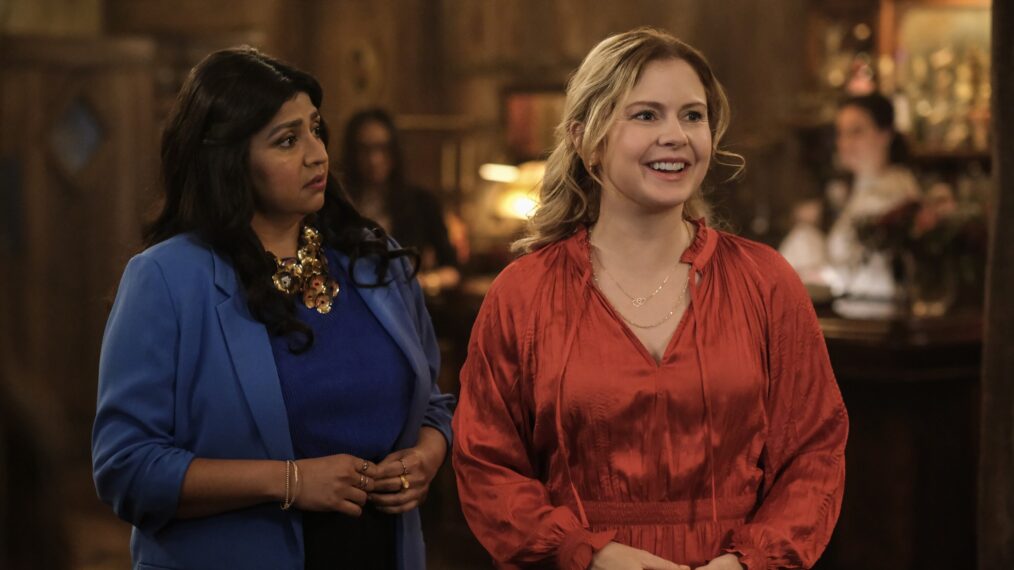 Punam Patel and Rose McIver in 'Ghosts' Season 4 finale - 'The Devil Went Down to Woodstone'