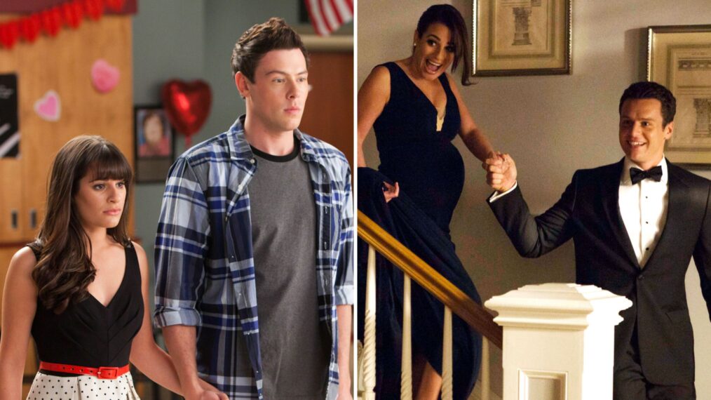 Cory Monteith and Lea Michele on Glee, Lea Michele and Jonathan Groff on Glee