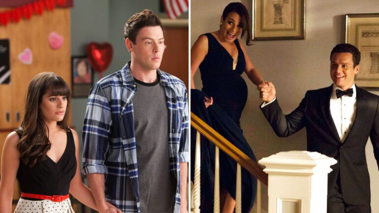 Cory Monteith and Lea Michele on Glee, Lea Michele and Jonathan Groff on Glee