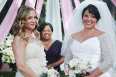 Jessica Capshaw, Chandra Wilson, and Sara Ramirez in 'Grey's Anatomy' wedding Season 7