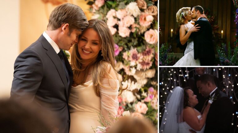 Camilla Luddington and Chris Carmack; Katherine Heigl and Justin Chambers; Chandra Wilson and Jason George on 'Grey's Anatomy'