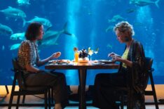 Hannah Einbinder and Jean Smart with fish aquarium in 'Hacks' Season 4