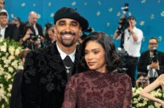 Jalen Hurts and Bry Burrows attend the 2025 Met Gala Celebrating 'Superfine: Tailoring Black Style' at Metropolitan Museum of Art on May 05, 2025 in New York City.