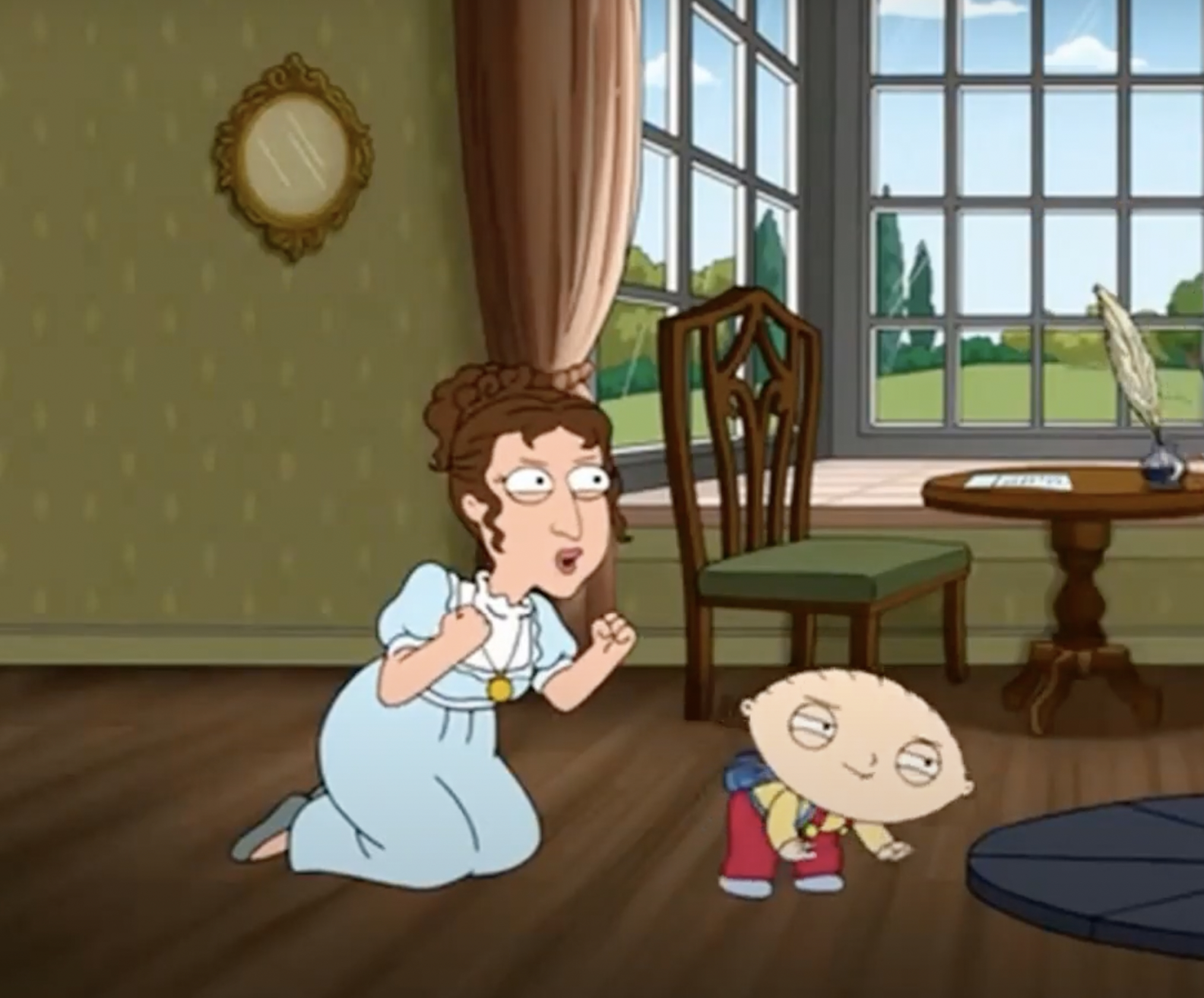A scene between Jane Austen and Stewie on 'Family Guy'