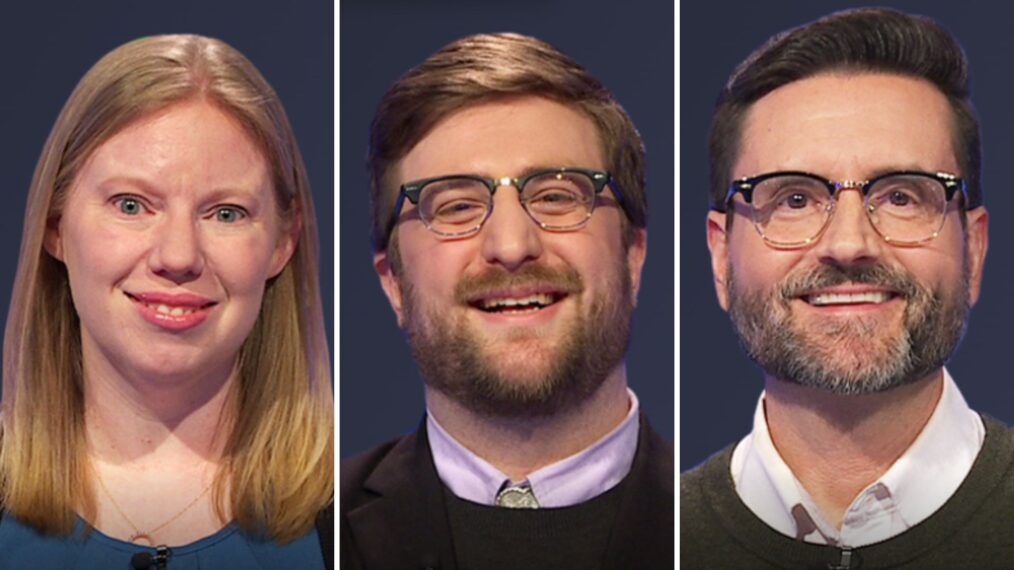 (from left) Jeopardy! players Jen Johnson, Andrew Jones, and Brandon Monsman on May 14, 2025