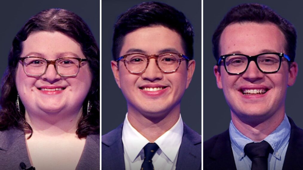(from left) Jeopardy! players Angela Mustapha, Brendan Liaw, and Matt Askins on Thursday, May 22, 2025