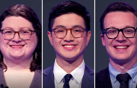 (from left) Jeopardy! players Angela Mustapha, Brendan Liaw, and Matt Askins on Thursday, May 22, 2025